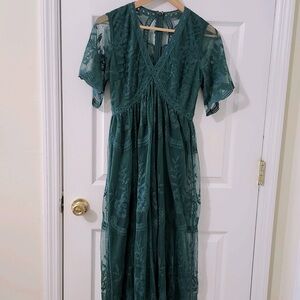 NWOT Green Lace Maxi Dress
